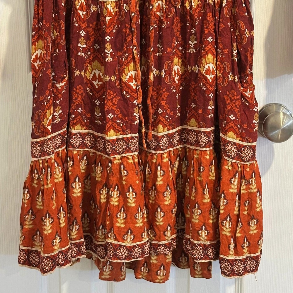 Idyllwind Miranda Lambert Paisley Boho Mini Dress Rust Women's XXL Pockets Fall - Picture 4 of 15